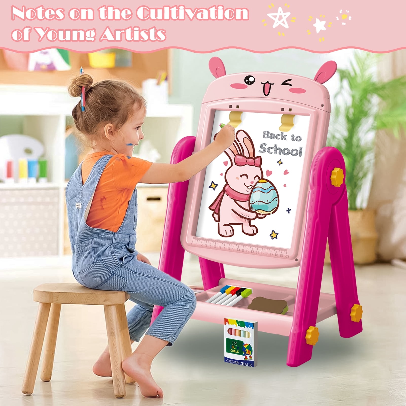 Aijohnny Easel for Kids, Magnetic Drawing Board,Rotatable Double Sided Easel with Painting Accessories for Boys & Girls, Birthday Gift for 2 3 4 5 6 7 8 Year Old