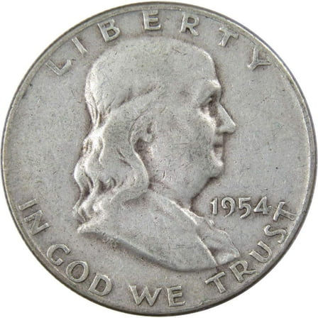 1954 D Franklin Half Dollar F Fine 90% Silver 50c US Coin Collectible
