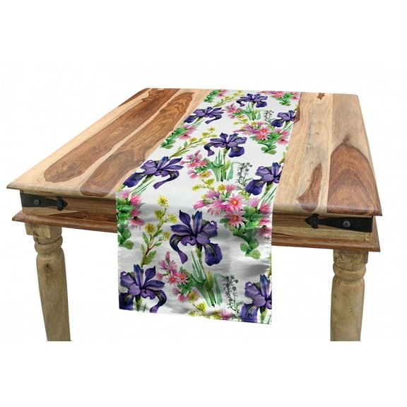 Floral Table Runner, Watercolor Style Summer Garden Blooming Purple Orchids and Pinky Chrysanthemums, Dining Room Kitchen Rectangular Runner, 3 Sizes, by Ambesonne
