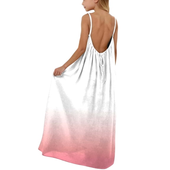 Efsteb Girls Gradient Maxi Dress Kids Spaghetti Strap Sleeveless Casual Sundress for Beach Vacation and Summer (Pink,11 Years)