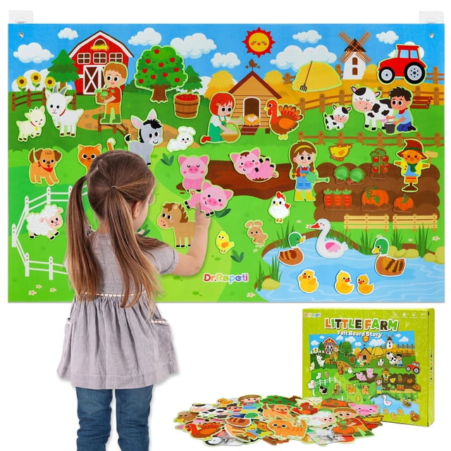 Set de guion gráfico de fieltro Dr. Rapeti Farm Animals, 41 piezas, para niños