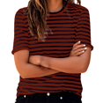 thumbnail image 3 of Women's T-Shirts Basic Tops Stripe Print Short Sleeve Crew Neck Casual Fashion Clothing Red, 3 of 7