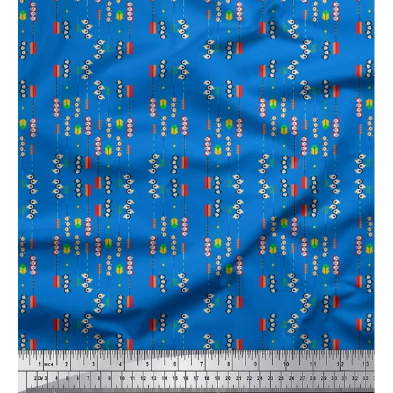 Soimoi Blue Rayon Fabric Joker Face & Colorful Arrow Print Fabric by the Yard 42 Inch Wide