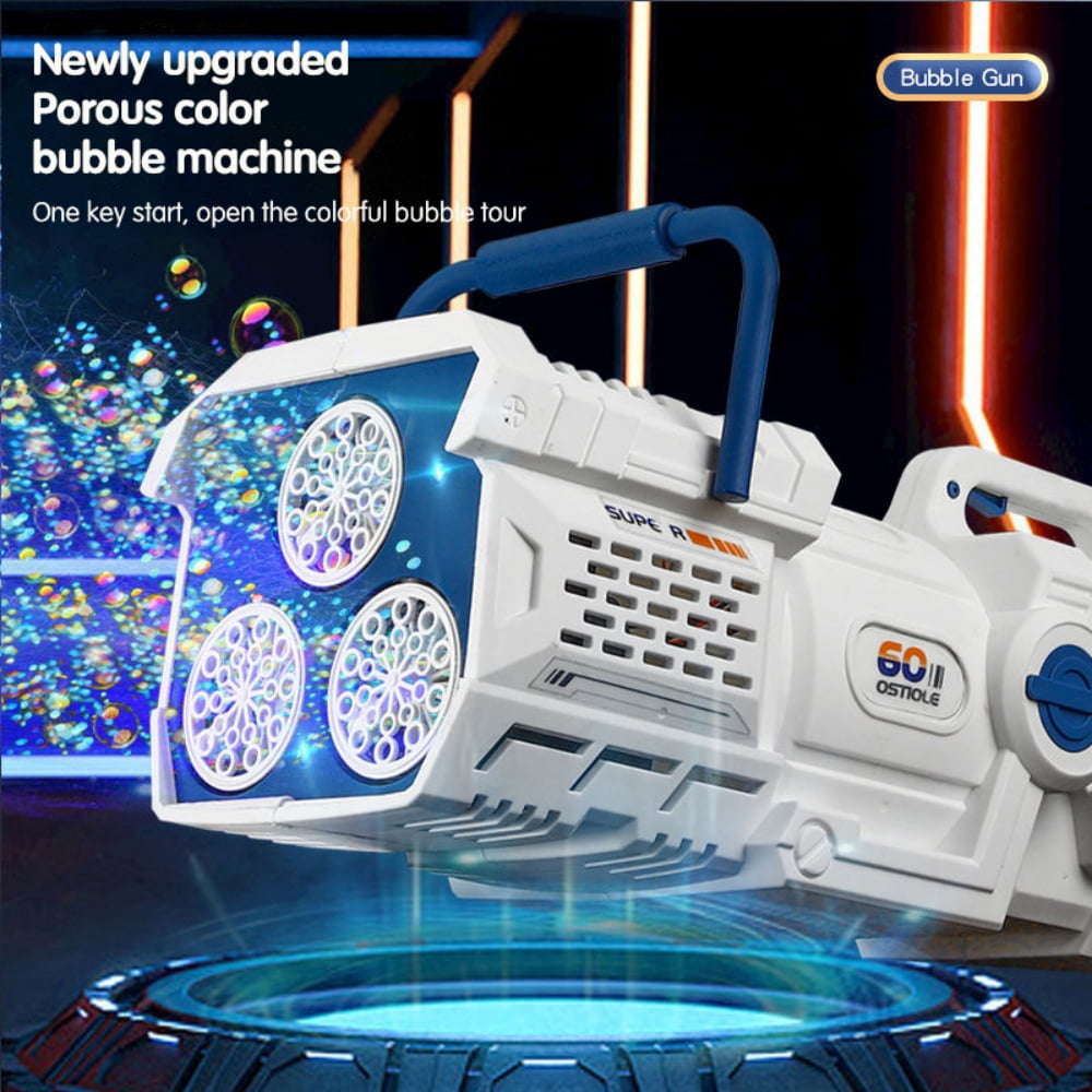 Bubble Machine 60-Holes,Electric Automatic Bubble Maker with Light, Toys For Girls Boys 3-12 Years-Blue