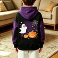 thumbnail image 4 of CUZIBR Kid Boys Halloween Graphic Pullover Hoodie Color Block Raglan Long Sleeve Ribbed Hem Casual Children Hooded Sweatshirt For Boys Daily Outdoor School ,Black,9-10 Years, 4 of 5