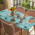 thumbnail image 3 of Christmas Blue Table Cloths for 3 Foot Rectangle Tables, Xmas Cute Elk Winter Leaves Cartoon Snowflake Patio Waterproof Elastic Fitted Tablecloths, Washable Rectangular Table Cover for Camping, 3 of 8