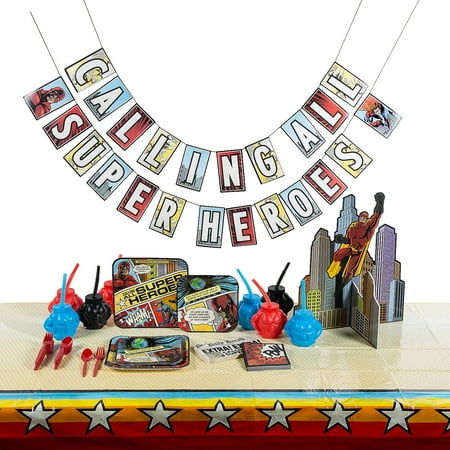75 Pieces Comic Superhero Party Tableware Kit for 8 Guests
