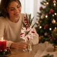 thumbnail image 5 of JeashCHAT Artificial Poinsettia Flower Christmas Picks, 12.6 inch Fake Floral Stem Pine Sprigs with Red Berries for Vase Xmas Table Home Party Decor, 5 of 7