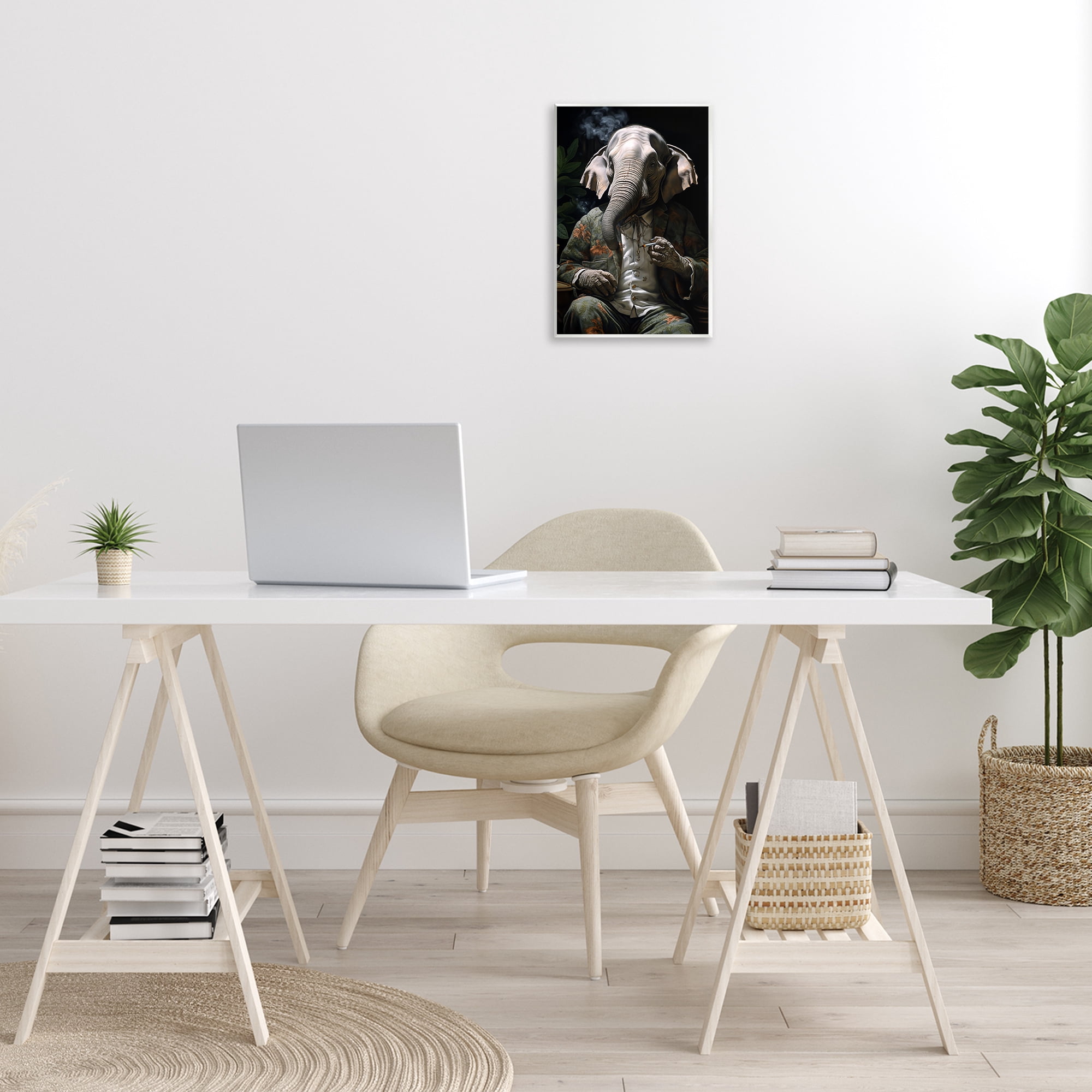 Stupell Industries Elephant Smoking Cigarette Novelty Painting Unframed Art Print Wall Art, 10 x 15