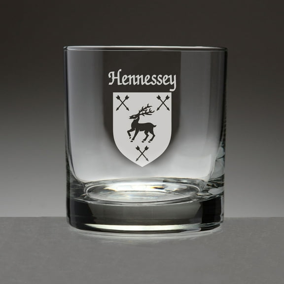 Hennessey Irish Coat of Arms Tumbler Glasses - Set of 4 (Sand Etched)