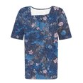 thumbnail image 3 of Women's T-Shirts Fashion Full Floral Printing Front Pleated Blouses Top Summer Square Collar Short Sleeved Shirts Button Casual Loose Pullover Tops, 3 of 5