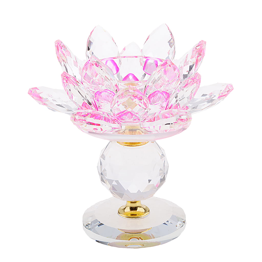 Buddhist Lotus Crystal Glass Tea Light Candle Holders Decorative Candlesticks 