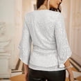 thumbnail image 3 of Womens Blouses Womens Sequin Tops 3/4 Sleeve Glitter Sparkly Blouse V Neck Tops for Evening Long Sleeve Shirts for Women, 3 of 4