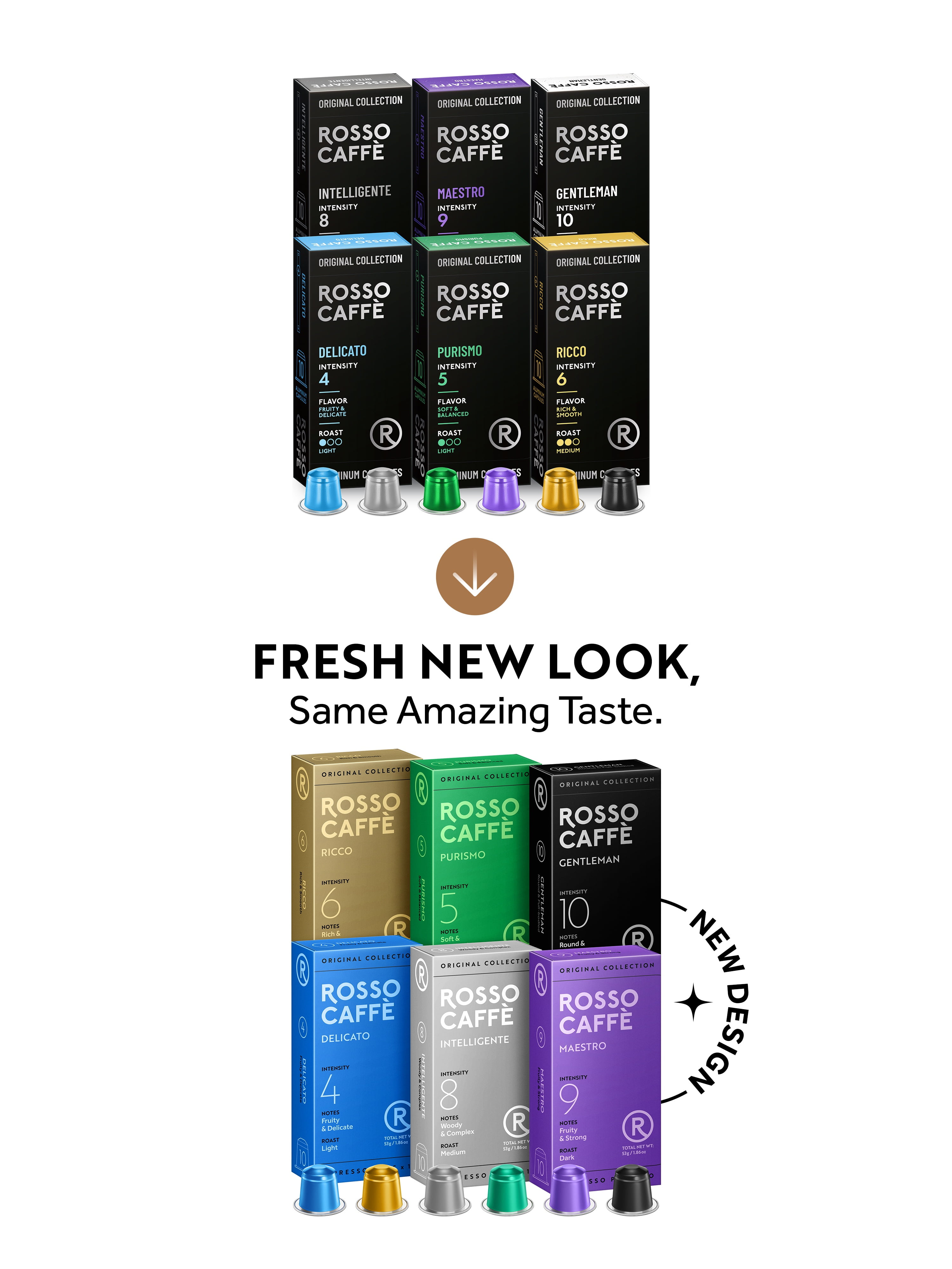 Rosso Caffe Espresso Pods, Light to Dark Roast, 60 Ct, Nespresso