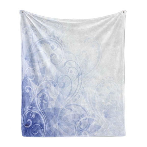 Pale Blue Soft Flannel Fleece Throw Blanket, Abstract Curled Leaves Natural Flower Arrangement, Cozy Plush for Indoor and Outdoor Use, 70" x 90", Violet Blue Pale Blue, by Ambesonne