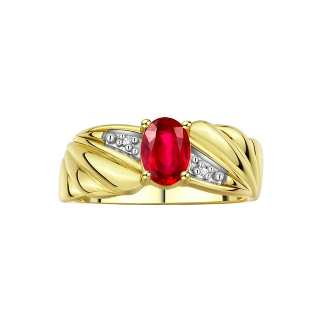 RYLOS Bagues pour Femmes Bague Aile d'Ange en Or Jaune 14K Pierre de Naissance Pierre Précieuse 7X5MM et Diamants Rubis de Juillet Bijoux pour Femmes Bagues en Or pour Femmes Taille 9
