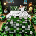 thumbnail image 3 of Meiyoeat 3D Textured Green Block Pattern Duvet Cover King, Modern Moss Cube Print King Bedding,3 Pieces,No Comforter, 3 of 6