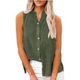 thumbnail image 6 of Alitao Button Down Shirts Linen Shirts Cotton Linen Shirts For Women Sleeveless Collared Tops Oversized Up Blouses Work Shirts Casual Summer Tshirt Tshirts Shirts Summer Tops Green 4XL, 6 of 9