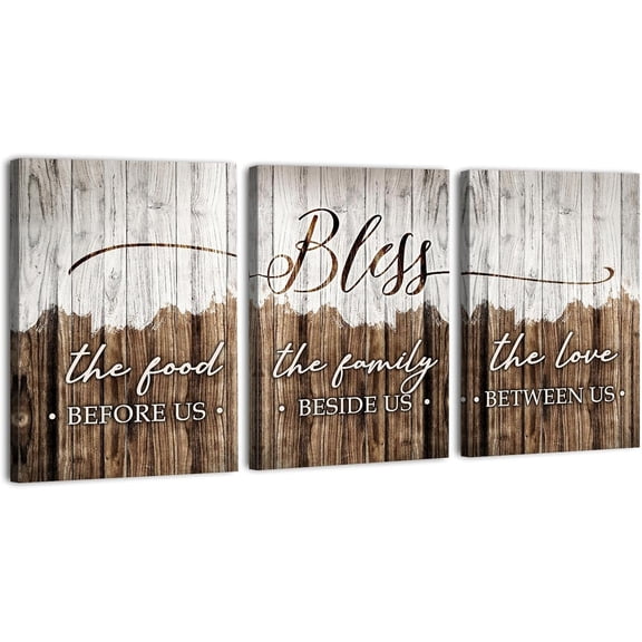 Christian Wall Art Bless the Food Before Us Wall Decor Canvas Pictures for Dining Room Wall Art Farmhouse Kitchen Paintings Decorations Rustic Inspirational Quotes Posters Framed Artwork 12x16”3Pcs