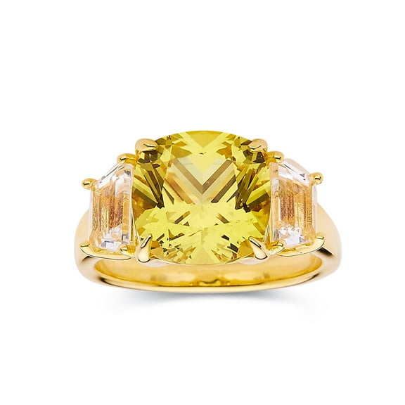 Lab Grown Canary Yellow Sapphire Statement Ring in 18K Yellow Gold Plated Silver- Canary Sapphire Yellow Rings for Women