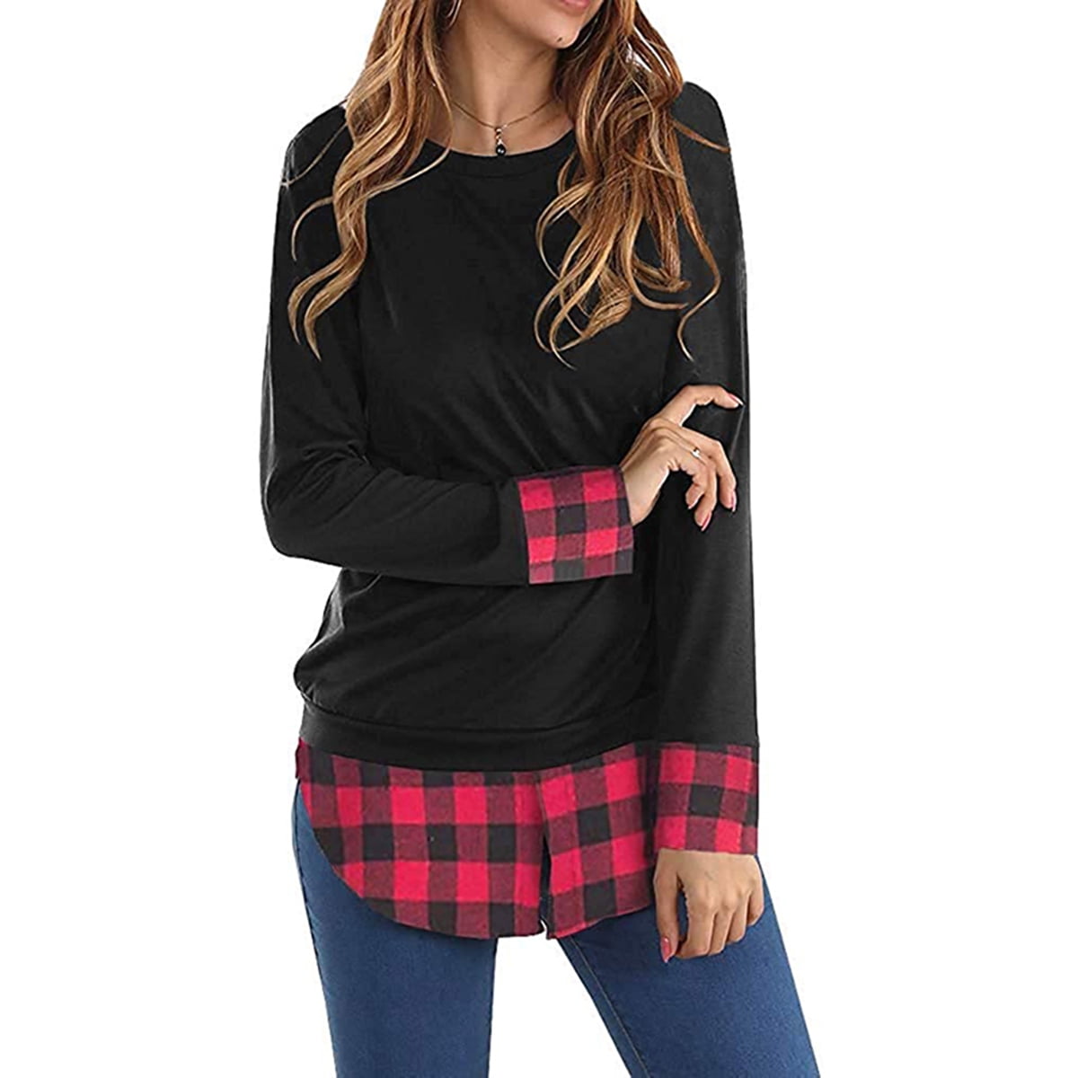 Lovaru Womens Buffalo Plaid Long Sleeve Shirt Sweatshirt