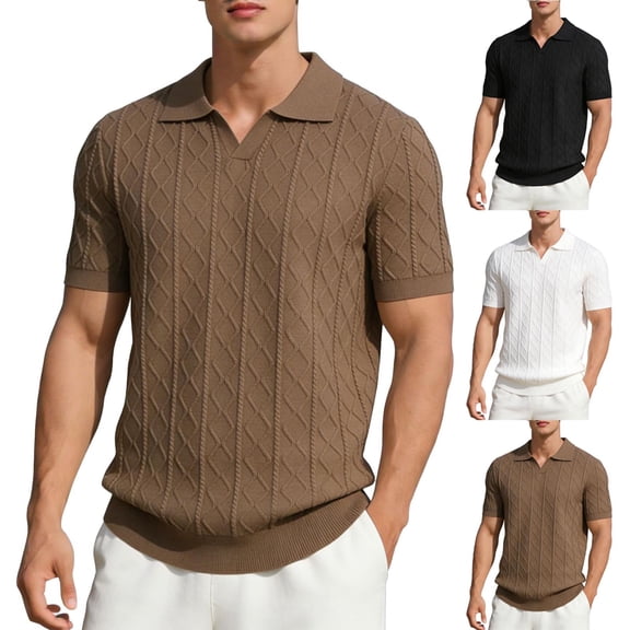 Men's Casual Short Sleeve Button Down Shirt, Knit Lapel Shirt With Breathable Fabric, Solid Color Regular Fit, Casual Daily Vacation Beach Wedding, Stylish Menswear | Zenithor,Black L