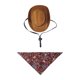 thumbnail image 3 of Accesorios de vestuario de vaquero de mascota sombrero de vaquero y pañuelo divertido para el cumpleaños del gato M rojo, 3 of 8