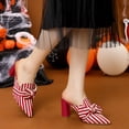 thumbnail image 2 of BLISSFUL STEP Women's Stripe Bow Block Heel Slides Mules, 2 of 6