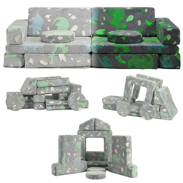 Danolapsi Modular Kids Play Couch Kids Sectional Sofa Building Fort Toddler Fold Out Furniture for Playroom Bedroom Soft Foam Nugget Couch maginative