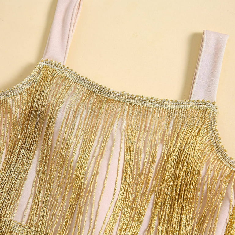 Baozhu Little Girls Sequin Fringe Dress Sparkling Tassel Sleeveless Dress  Kids Dance Wear Party Latin Dance Dress 1-6T Gold 4-5Y - Walmart.com