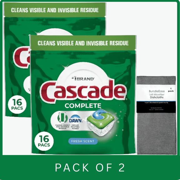 Cascade Complete Fresh Dishwasher Detergent Pods, 16 ct with Microfiber Solid Color Towel by BundleEase