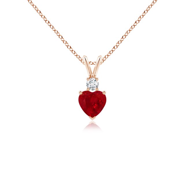 Angara Natural Ruby Necklace - Heart-Shaped Ruby Rabbit Ear Bale Pendant in 14K Rose Gold for Women