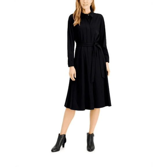 Alfani Women's Dress Tie Waist Shirtdress Black Long Sleeve Buttons Size XS