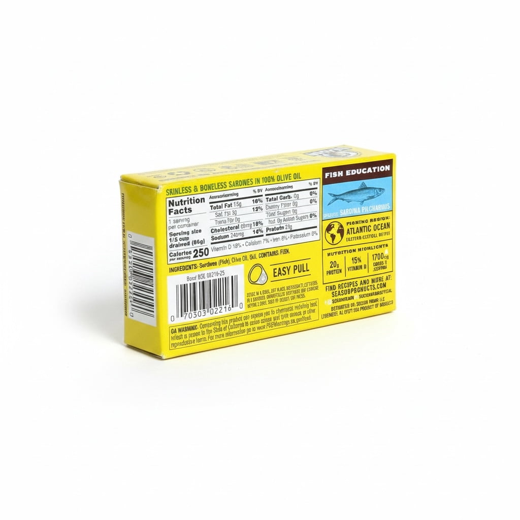 Season Skinless & Boneless Sardines in 100% Olive Oil, Wild-Caught, 6-Pack, 4.375 oz Cans, 26.25 oz Total