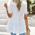 thumbnail image 4 of Summer Saving Wycnly Cute Tops for Women Short Sleeve V-Neck Plain T shirts Summer Elegant Lace Trim Flowy Ruffle Swing Tunic Blouse White L Clothes, 4 of 7