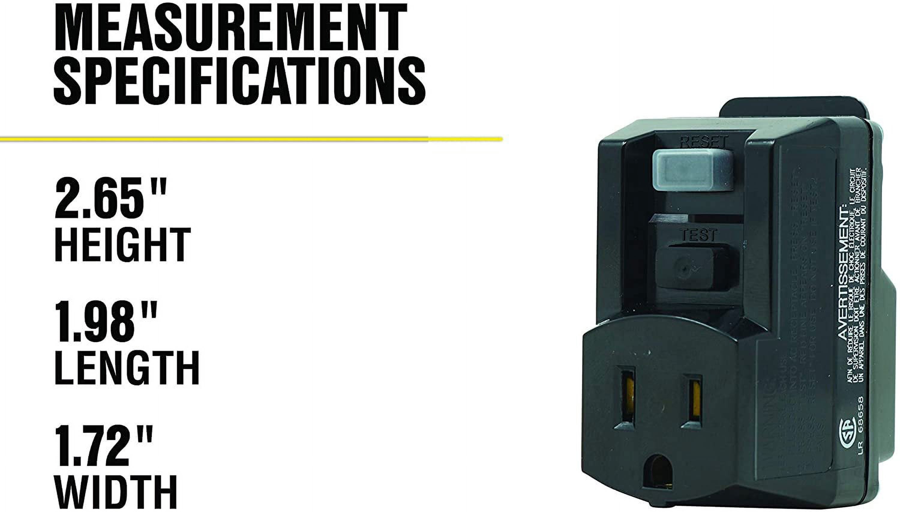 Yellow Jacket 2762, 120-Volt, 15-Amps, 1800-Watts Single Outlet GFCI Adapter, For Indoor Use With Manual Reset, Black