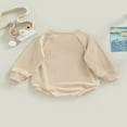 thumbnail image 4 of KEINXS Infant Girls Boys Romper Sweatshirts Solid Color Long Sleeve Crew Neck Jumpsuits Autumn Winter Baby Bodysuits, 4 of 9