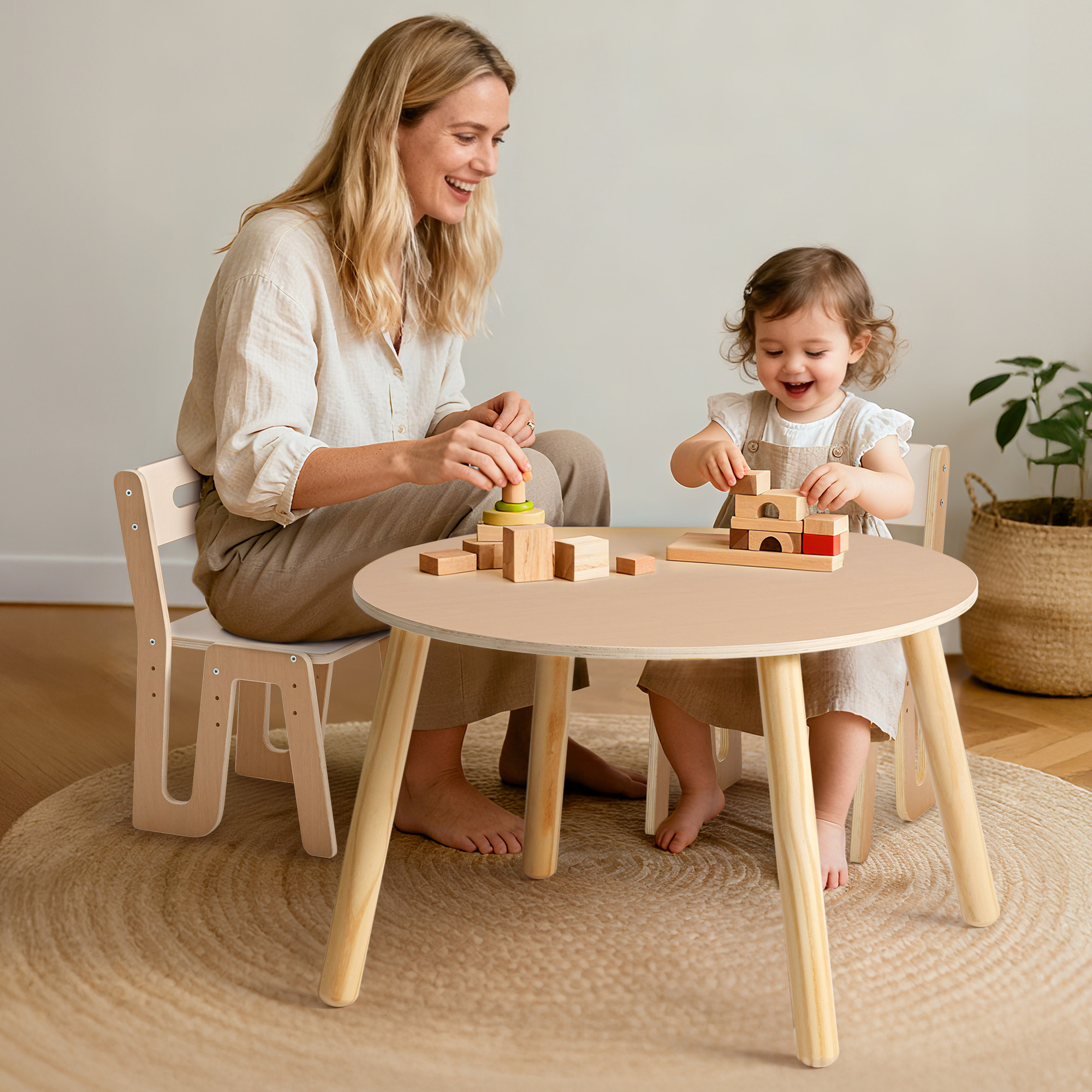 Robud Wooden Toddler 2 Chair and Talbles Set, Sturdy Round Table  Erasable Graffiti Desktop Kids Chairs, Classroom/Daycare/Home, Children Multi-Activity Table for Ages 3+