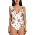 thumbnail image 2 of Yiaed Fall Squirrel Print Women's Ruffled One Piece Swimsuit V Neck Swimwear Slimming Monokini for Woman-Small, 2 of 8