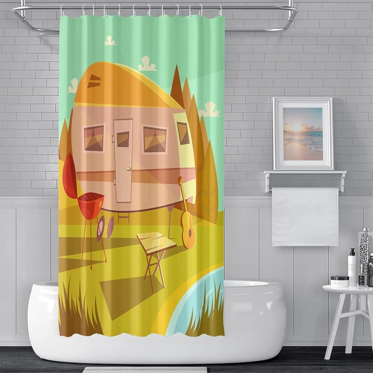 Blue Floral Shower Curtain, Blue and White Shower Curtain for Bathroom