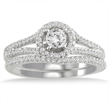 SZUL Women's 3/4 Carat TW Halo Diamond Bridal Set in 10K White Gold (J-K-L Color, I2-I3 Clarity)