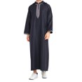 thumbnail image 1 of Afdoent Mens Shirts Male Embroidered Hooded Robe With Stripes Long Sleeve For Wear Side Pocket Abaya Relaxed Fit, 1 of 6