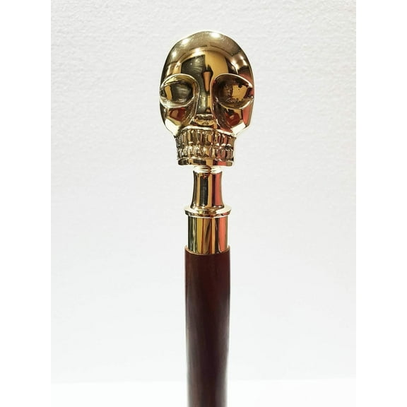Handmade Shiny Skull Handle Victorian Designer Skeleton Wooden Walking Stick
