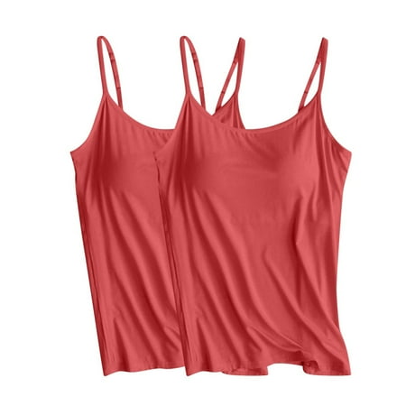 Aboser 2 Pack Built in Bra Camisole for Women Plus Size Padded Sleeveless Shirts Adjustable Spaghetti Strap Camis Ultra Soft Modal Undershirt Layering Tank Top
