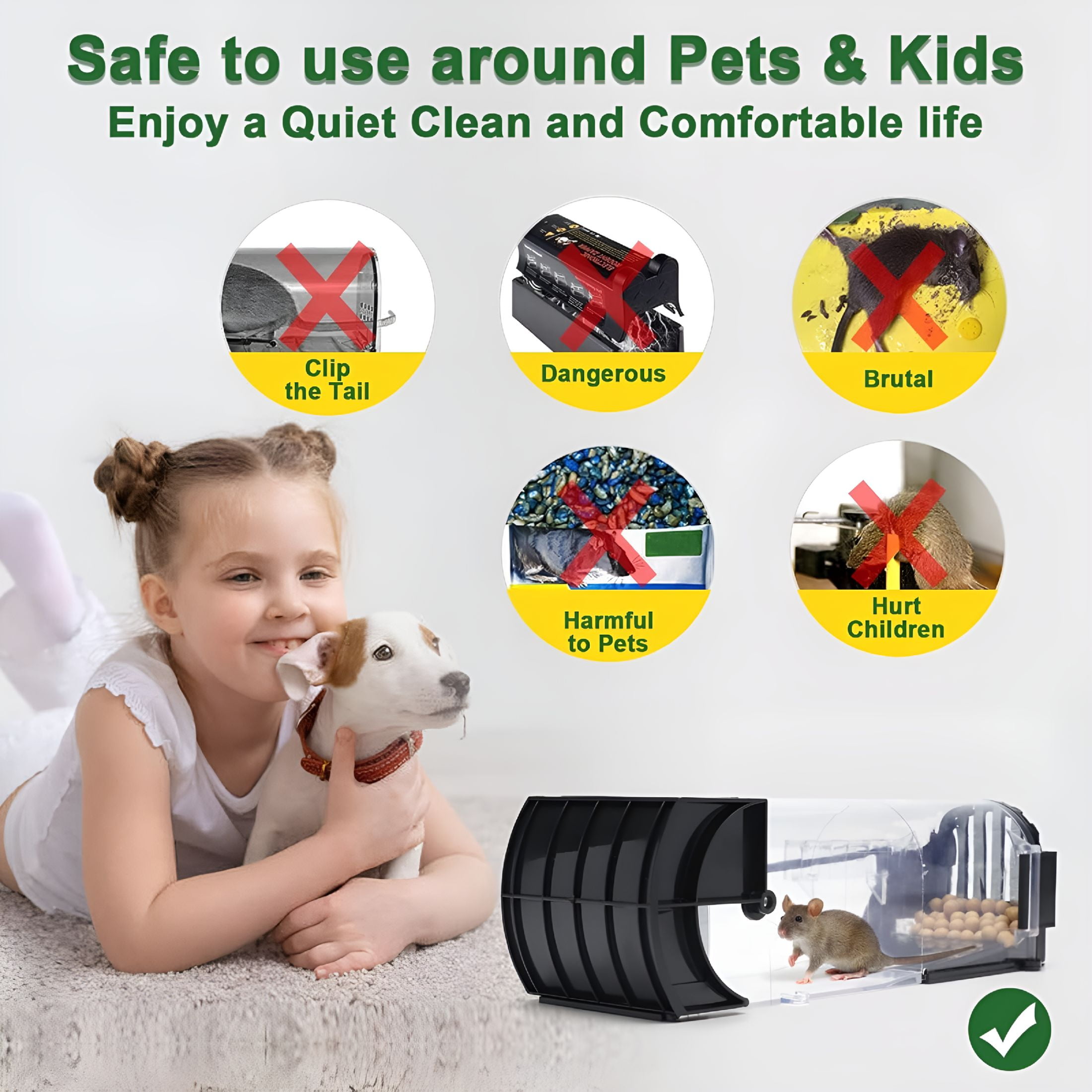 LAMIRO 2 Pack Humane Mouse Traps for Indoors & Outdoors,Easy to Use,No Touch Release,Improved Highly Sensitive,Effective Quick Rodent Catcher Comes with 2 Cleaning Brushes and Instruction Manual