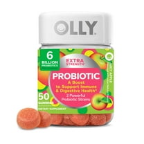 OLLY Extra Strength Probiotic Gummy, 6 Billion CFUs, 2 Strains, Supplement, Apple, 50 Ct