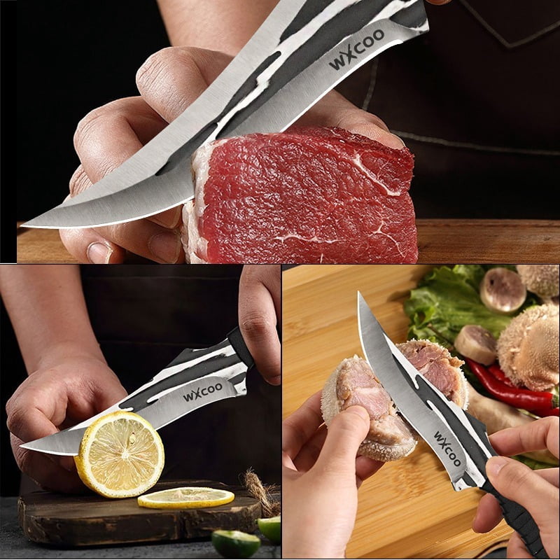 2SETS Kitchen Chef Knife Set with Stainless Steel Boning Knife Cover Professional Utility Knife Outdoor Camping Knife Hand Forged Fruit Knife Beef Slicing Fish Cutting Knife Kitchen Supplies