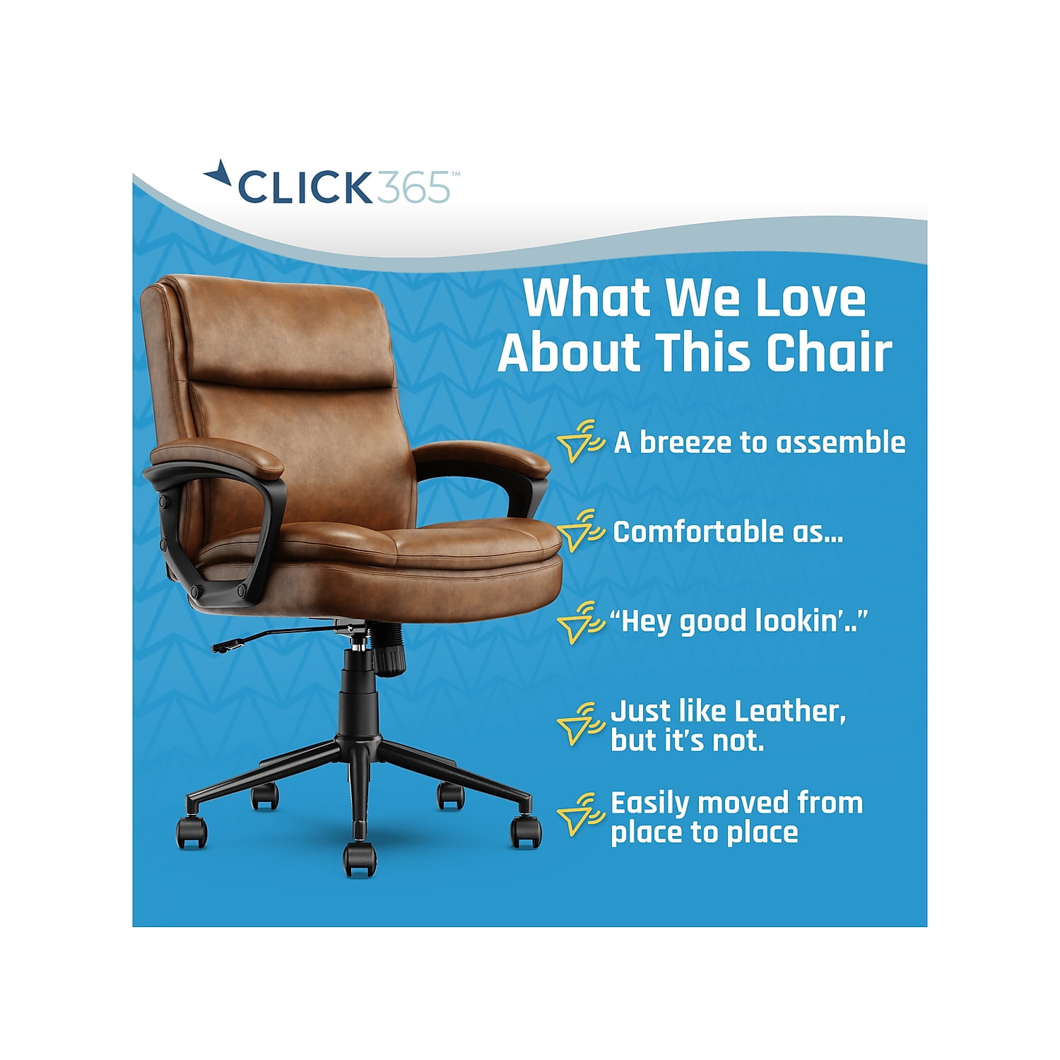 Click365 Transform 2.0 Ergonomic Mid Back Desk Chair Bonded Leather Cognac