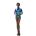 thumbnail image 2 of Franhais Women Shiny Bodysuit, Adults  Solid Color Long Sleeve High Collar Zipper Romper, 2 of 5