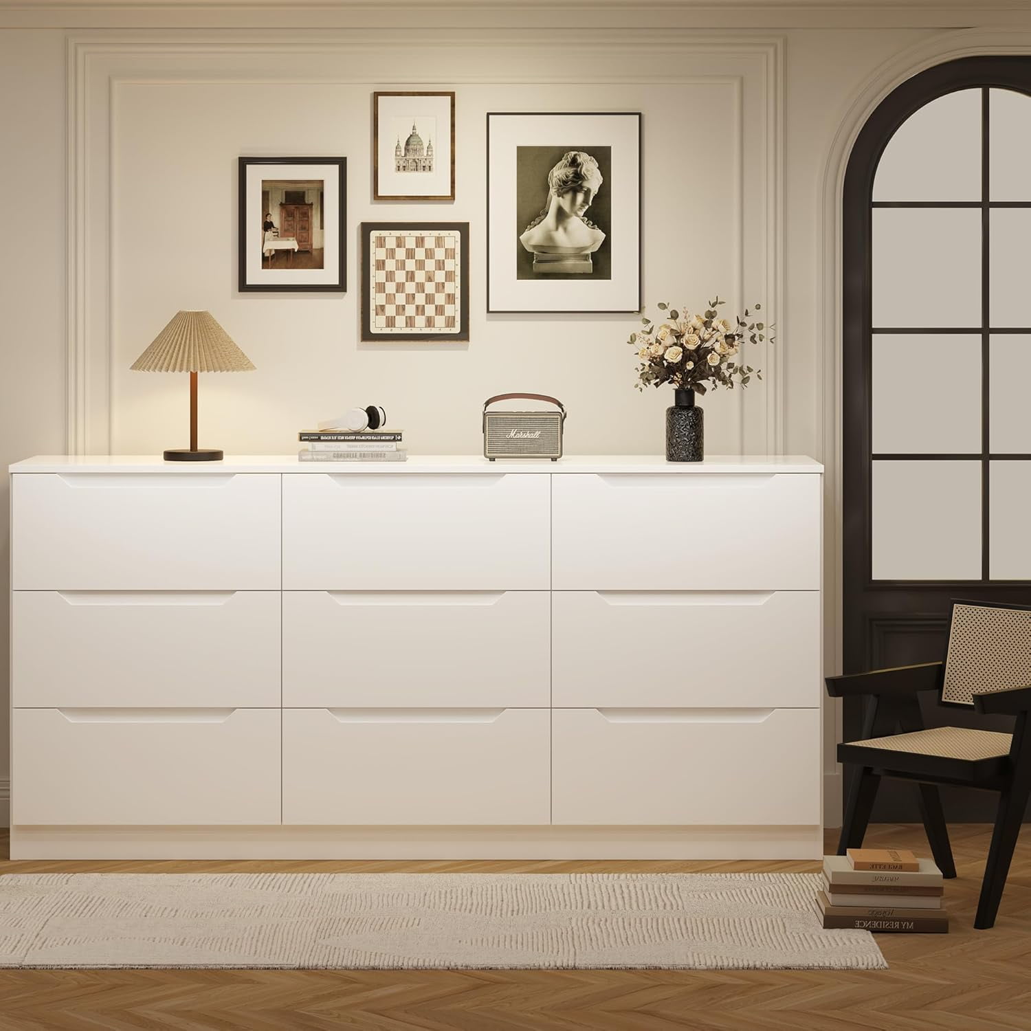 Frmobepts 9 Drawer White Dresser, Modern Storage Cabinet for Bedroom, Chest of Drawers Wood Organizer for Living Room